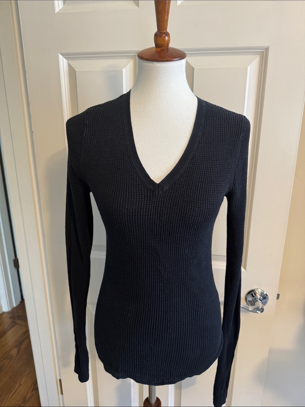 Margaret O'Leary Black V-Neck Ribbed Sweater